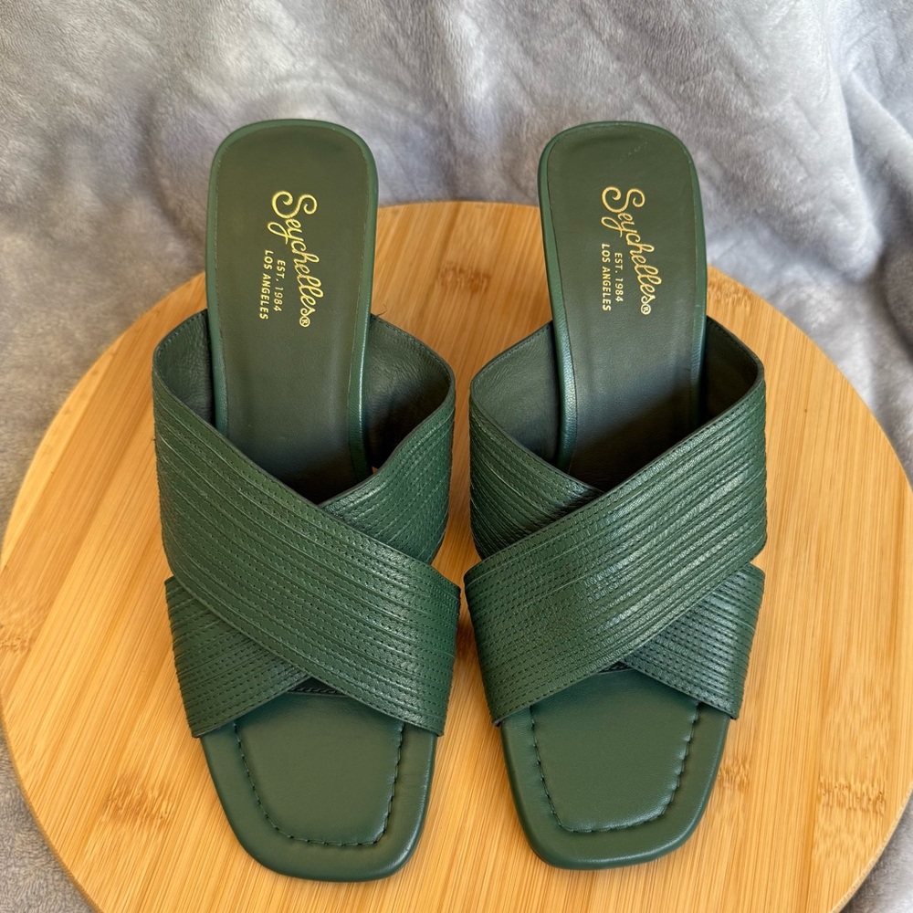 Seychelles Fleet Green Leather Heels Women’s Size 9 - Picture 2 of 9